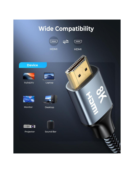 Cable HDMI 8K 3 m CABNEER 2 Pack Alta Velocidad 48Gbps