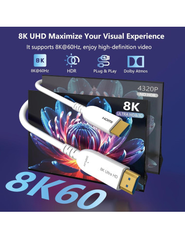 Cable HDMI 2.1 Anehmeta 15.24m 8K 48Gbps Fibra Óptica