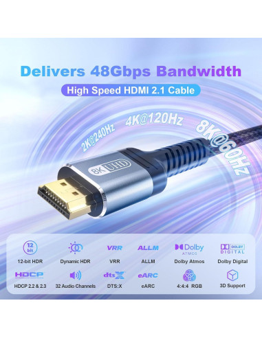 Cable HDMI 2.1 Fibopitcal 1.8m Ultra Alta Velocidad 48Gbps