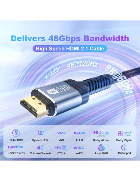 Cable HDMI 2.1 Fibopitcal 1.8m Ultra Alta Velocidad 48Gbps