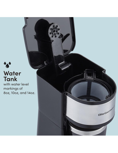 Cafetera Compacta Elite Gourmet EHC112 600W 14Oz Acero Inoxidable