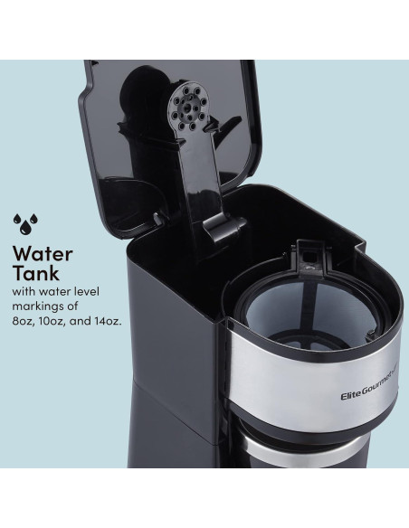Cafetera Compacta Elite Gourmet EHC112 600W 14Oz Acero Inoxidable