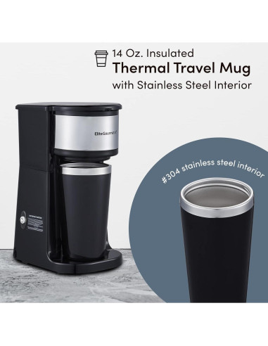 Cafetera Compacta Elite Gourmet EHC112 600W 14Oz Acero Inoxidable