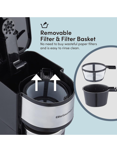 Cafetera Compacta Elite Gourmet EHC112 600W 14Oz Acero Inoxidable