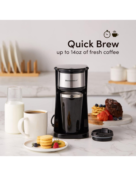 Cafetera Compacta Elite Gourmet EHC112 600W 14Oz Acero Inoxidable