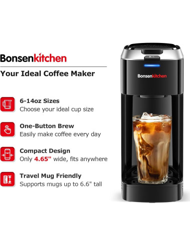 Cafetera de Una Sola Porción Bonsenkitchen CM3302 Plata 177-414ml