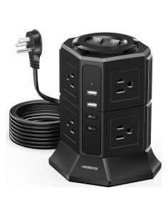 Torre de Regleta NVEESHOX 12 en 1 con 8 Salidas AC y 4 USB