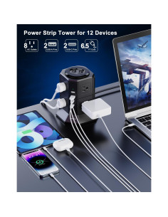 Torre de Regleta NVEESHOX 12 en 1 con 8 Salidas AC y 4 USB 2