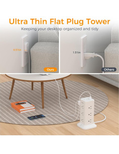 Torre de Regleta de Energía TESSAN 1.83m 12 Salidas 3 USB 2