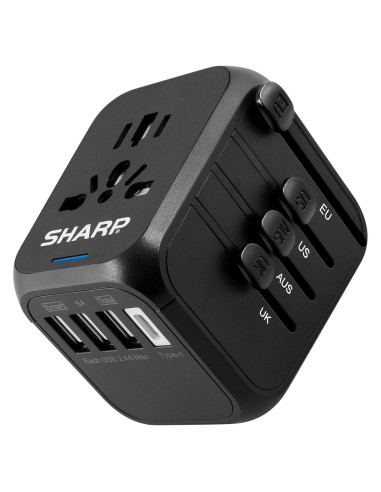 Adaptador de Viaje Universal SHARP con 4 Puertos USB - Negro
