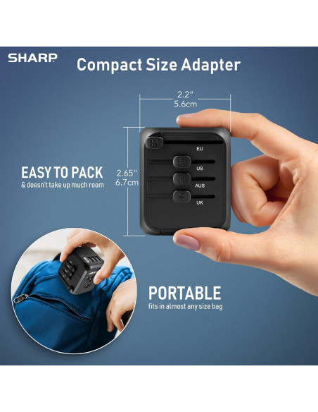 Adaptador de Viaje Universal SHARP con 4 Puertos USB - Negro