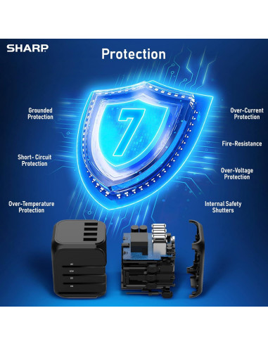 Adaptador de Viaje Universal SHARP con 4 Puertos USB - Negro