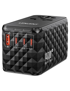 Adaptador de Viaje Universal LENCENT 140W con 4 Puertos USB
