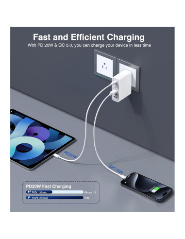 Cargador USB C 100W LCGENS 6 Puertos Carga Rápida