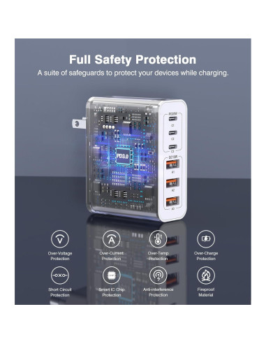 Cargador USB C 100W LCGENS 6 Puertos Carga Rápida