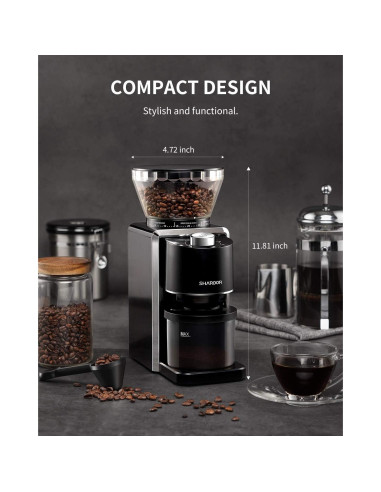 Molinillo de Café Eléctrico SHARDOR 35 Ajustes 2-12 Tazas