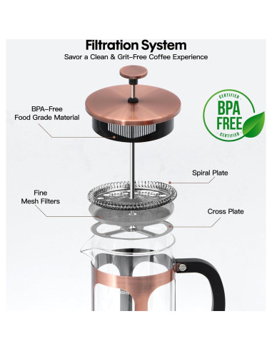 Prensa Francesa Panana 34oz Vidrio Borosilicato Cobre