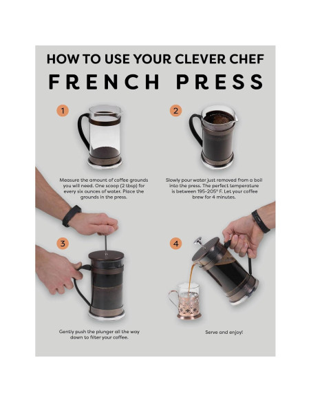 Cafetera Prensa Francesa Clever Chef 2 Tazas Negra 0.4L