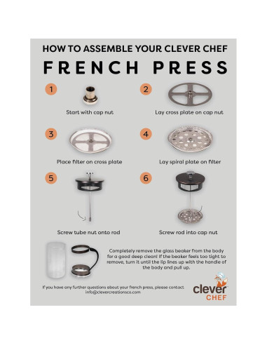 Cafetera Prensa Francesa Clever Chef 2 Tazas Negra 0.4L