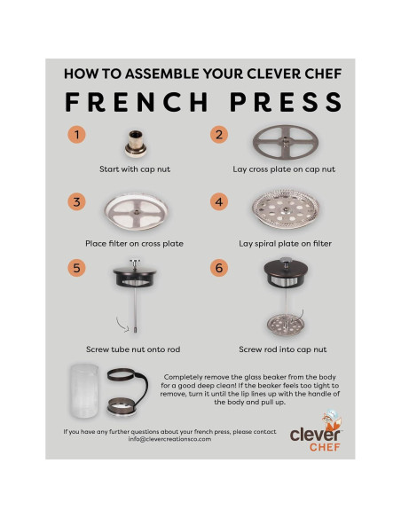 Cafetera Prensa Francesa Clever Chef 2 Tazas Negra 0.4L