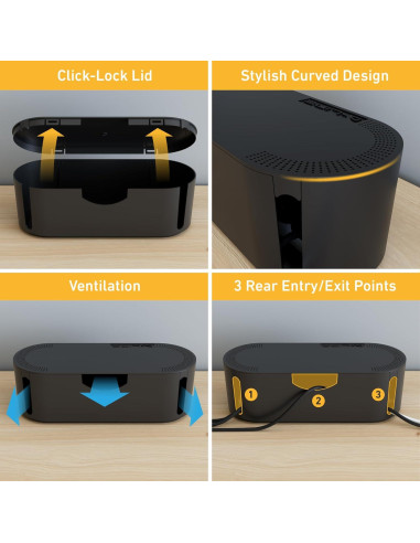 Caja de Organización de Cables D-Line Grande Negra 415x165x135mm