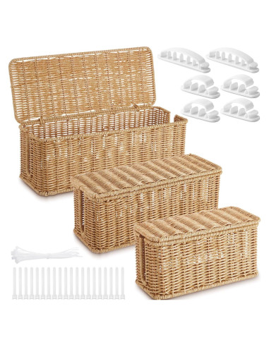Caja de Gestión de Cables Marsui - 3 Piezas Ratán Sintético