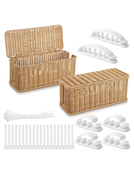 Caja Organizadora de Cables Marsui 2 Pcs Ratán Sintético 30x12.7x11 cm Caja Organizadora de Cables Marsui 2 Pcs Ratán Sintético 30x12.7x11 cm