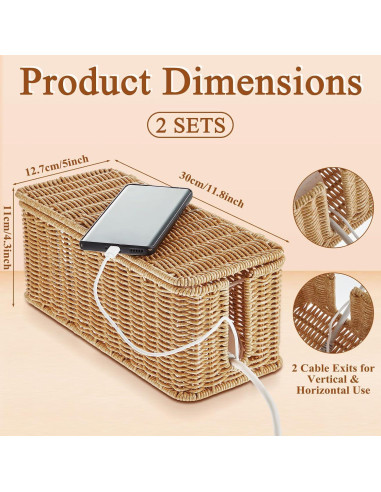 Caja Organizadora de Cables Marsui 2 Pcs Ratán Sintético 30x12.7x11 cm