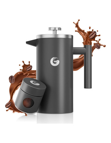 Cafetera Prensa Francesa Coffee Gator 1L Acero Inoxidable Gris