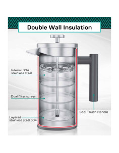 Cafetera Prensa Francesa Coffee Gator 1L Acero Inoxidable Gris 2