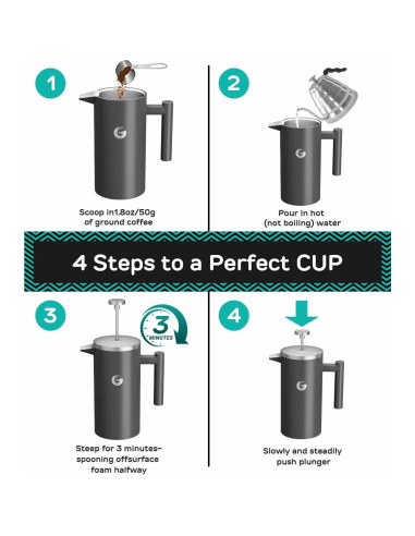 Cafetera Prensa Francesa Coffee Gator 1L Acero Inoxidable Gris