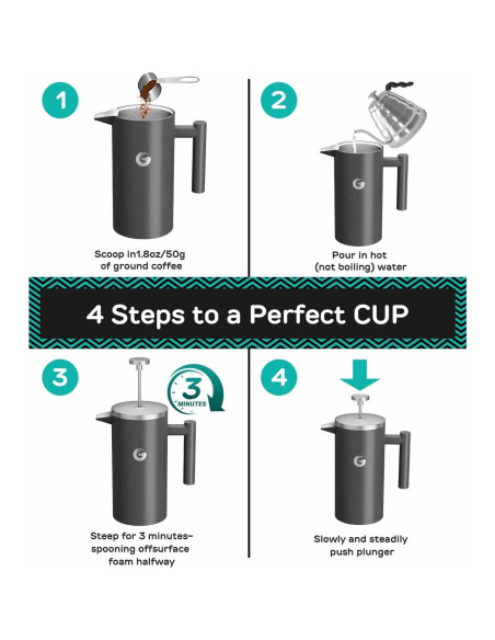 Cafetera Prensa Francesa Coffee Gator 1L Acero Inoxidable Gris