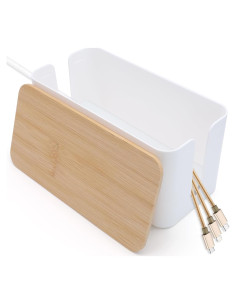 Caja de Organización de Cables Blanca con Tapa de Bambú 60x29.2 cm