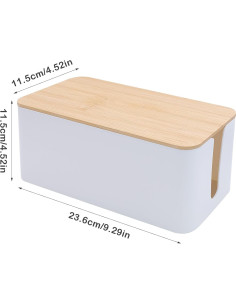 Caja de Organización de Cables Blanca con Tapa de Bambú 60x29.2 cm 2