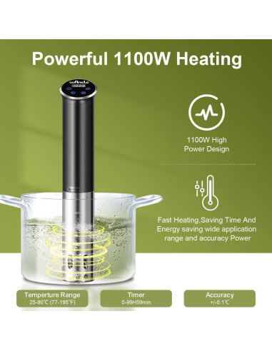 Cocinero Sous Vide Wancle 1100W Compacto IPX7 Negro
