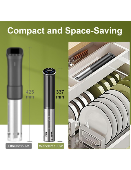 Cocinero Sous Vide Wancle 1100W Compacto IPX7 Negro