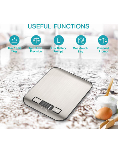 Báscula de Cocina Digital Ultrean UL-KS01, 5kg, Pantalla LCD