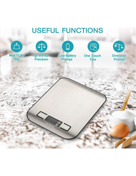 Báscula de Cocina Digital Ultrean UL-KS01, 5kg, Pantalla LCD
