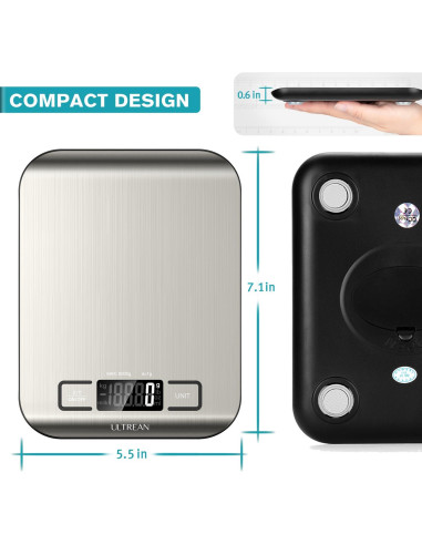 Báscula de Cocina Digital Ultrean UL-KS01, 5kg, Pantalla LCD