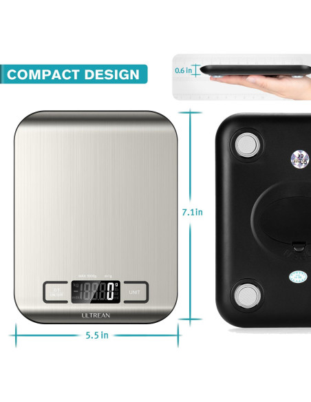 Báscula de Cocina Digital Ultrean UL-KS01, 5kg, Pantalla LCD