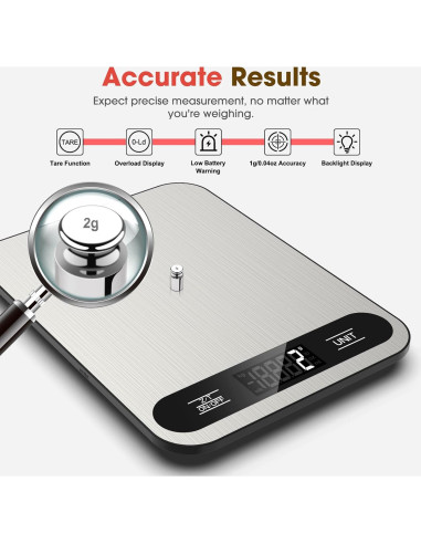 Balanza de Cocina Digital Mik-Nana 10kg Acero Inoxidable LCD