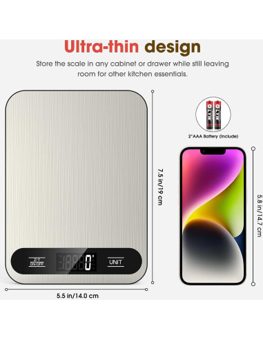 Balanza de Cocina Digital Mik-Nana 10kg Acero Inoxidable LCD