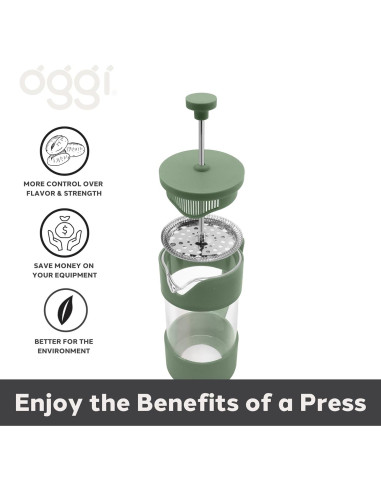 Cafetera Prensa Francesa Oggi 12oz Vidrio Borosilicato Oliva
