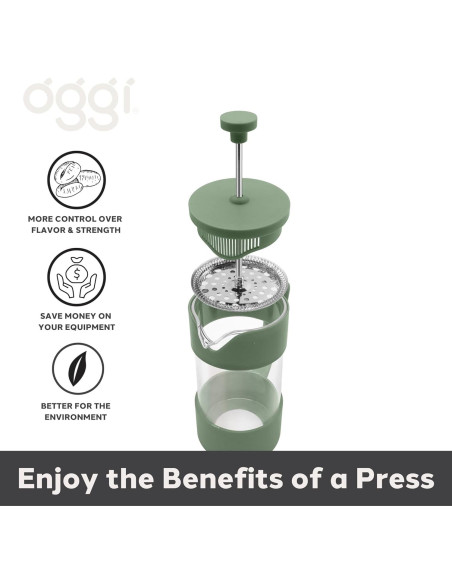 Cafetera Prensa Francesa Oggi 12oz Vidrio Borosilicato Oliva