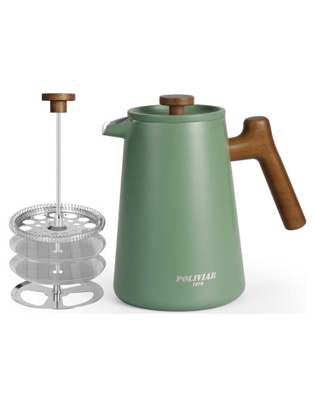 Cafetera Prensa Francesa POLIVIAR 1.0 L Acero Inoxidable Verde