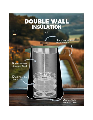 Cafetera Prensa Francesa POLIVIAR 1.0 L Acero Inoxidable Verde