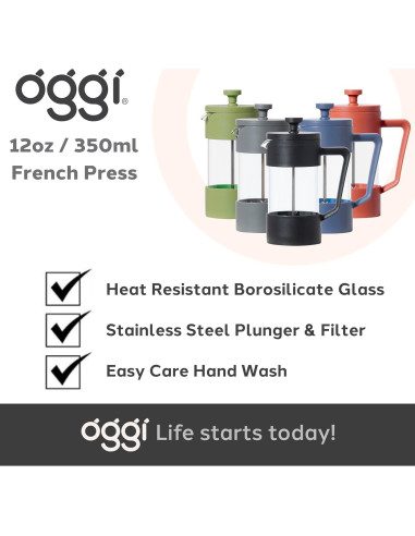 Cafetera Prensa Francesa Oggi 12oz Vidrio Borosilicato Oliva