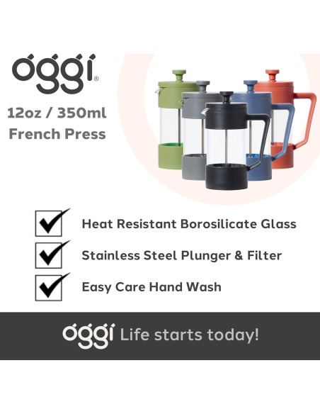 Cafetera Prensa Francesa Oggi 12oz Vidrio Borosilicato Oliva