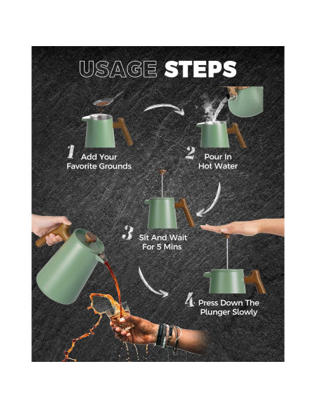 Cafetera Prensa Francesa POLIVIAR 1.0 L Acero Inoxidable Verde