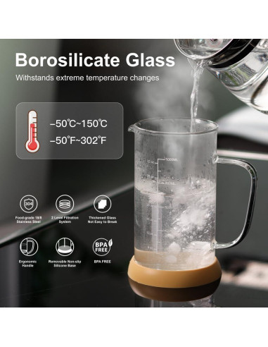 Cafetera Prensa Francesa wedrink 1000ml Vidrio Borosilicato